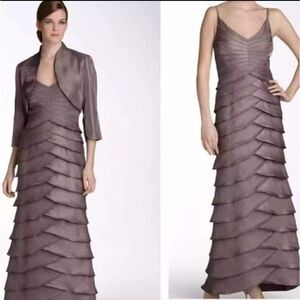 ADRIANNA PAPELL Occasions Brown‎ Iridescent Maxi Gown & Bolero Jacket Size 6
